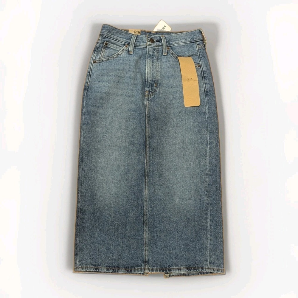Denim Maxi Skirt Front Slit High Rise 90s Y2K Western Levi's Size 24 NWT